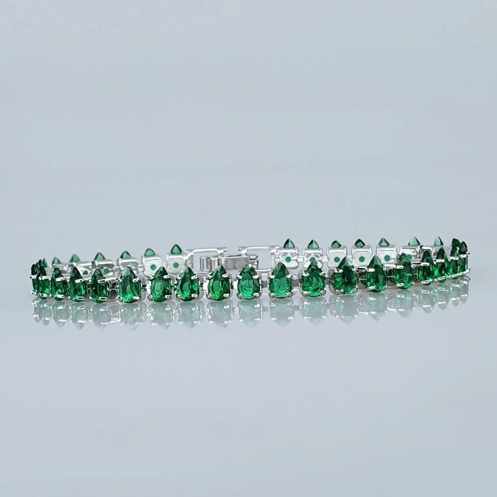 2ct Green Emerald Womens 14K White Gold Oval Gemstone Tennis Bracelet New Silver - Picture 3 of 10